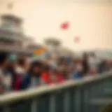 A vibrant horse racing scene capturing the excitement of the crowd
