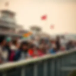 A vibrant horse racing scene capturing the excitement of the crowd