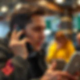 A detailed view of a person on the phone discussing betting strategies.